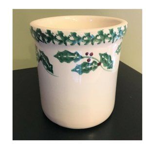 Crock Shop Santa Ana CA Christmas Green Holly Red Berries 5.5" Crock Pottery